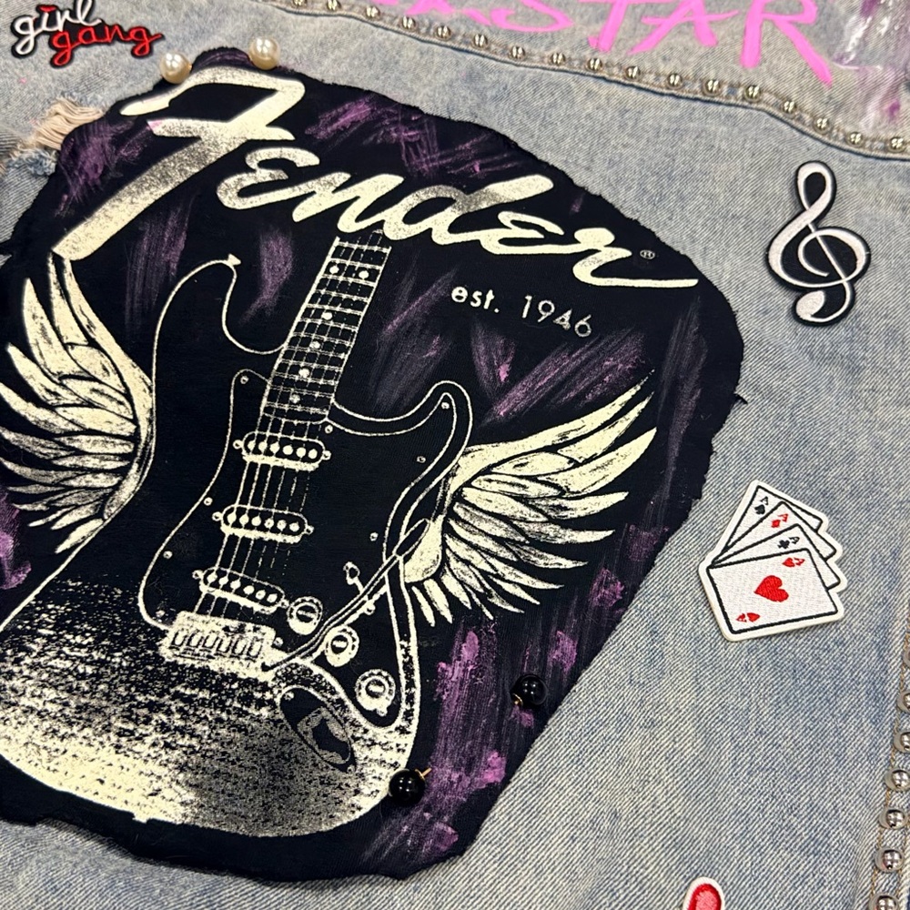 POL Denim Jean Jacket Light Blue with Pink Rockstar Graphic - Picture 8 of 13
